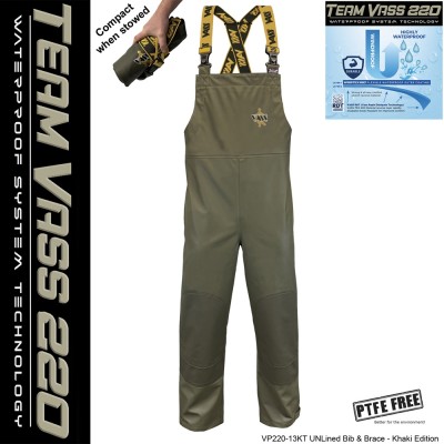 Team Vass 220 Unlined Bib & Brace - Waterproof - Khaki Edition